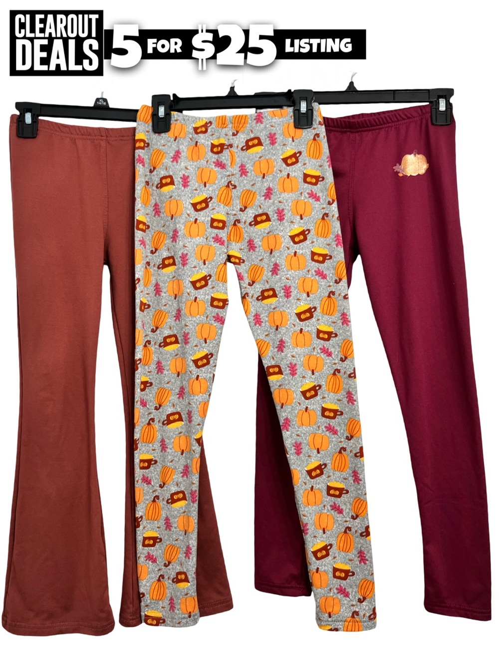 Set of 3 Shosho Girls Leggings Size 10/12 Pumpkin Fall Floral Burgundy Rust